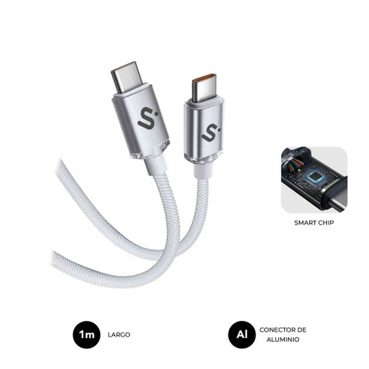 Cable USB-C a USB-C Subblim OPTIMUS Blanco 1 m