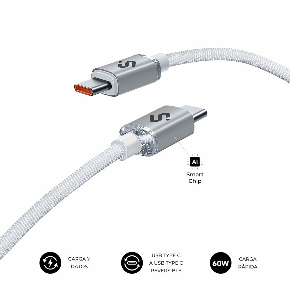 Cable USB-C a USB-C Subblim OPTIMUS Blanco 1 m