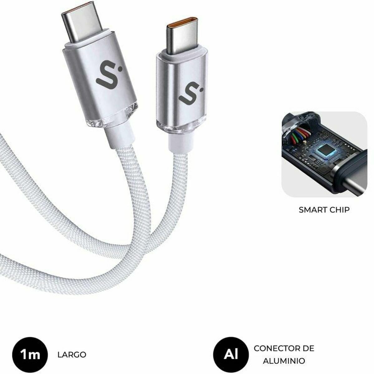 Cable USB-C a USB-C Subblim OPTIMUS Blanco 1 m