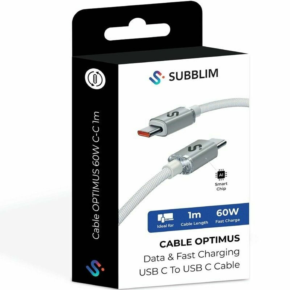 Cable USB-C a USB-C Subblim OPTIMUS Blanco 1 m