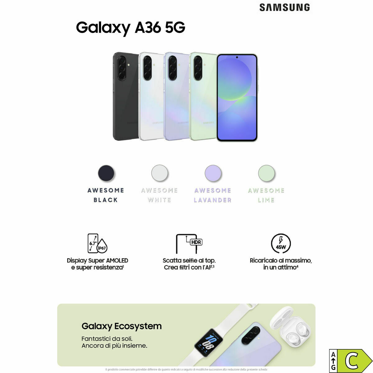 Smartphone Samsung SM-A366BZKBEEB Octa Core 6 GB RAM 128 GB Negro 6,7"