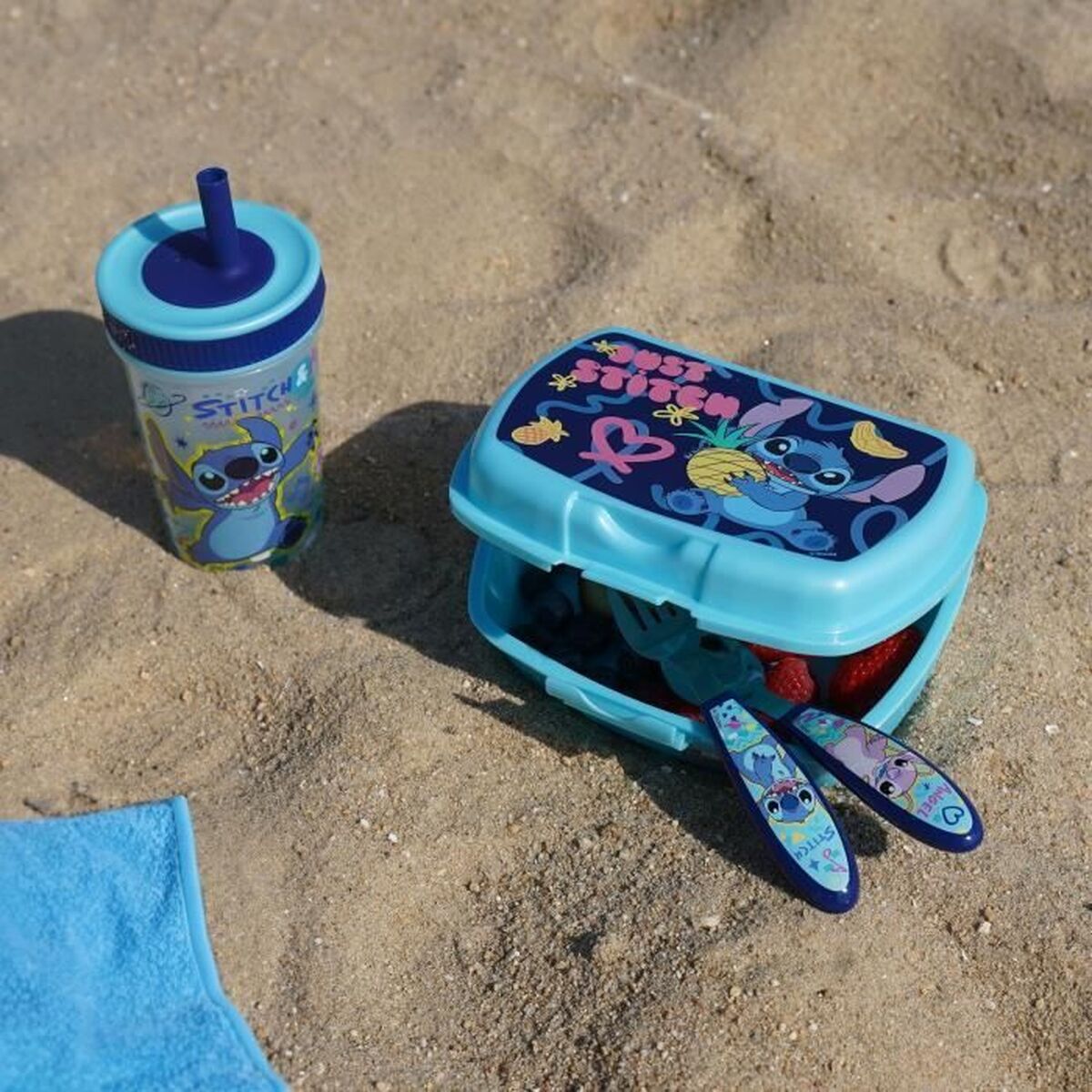 Juego de Cubiertos ThermoBaby LILO & STITCH Azul Turquesa Metal Acero Inoxidable 2 Piezas