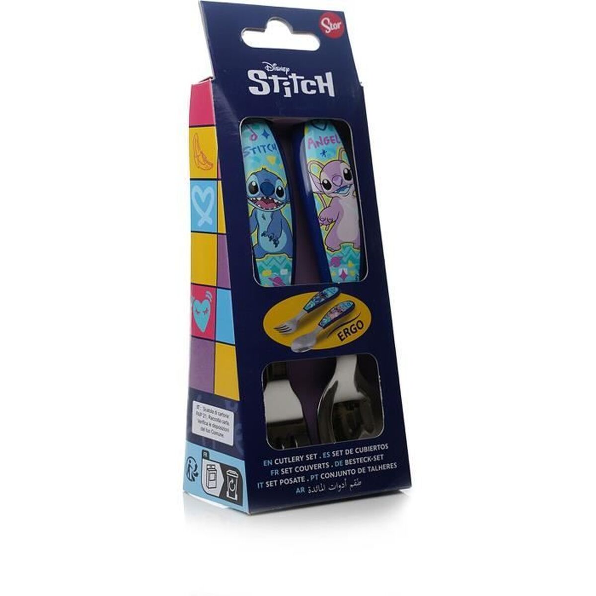 Juego de Cubiertos ThermoBaby LILO & STITCH Azul Turquesa Metal Acero Inoxidable 2 Piezas