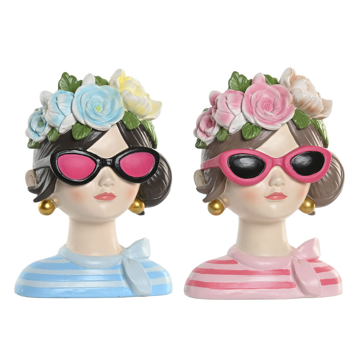 Figura Decorativa Home ESPRIT Azul Rosa Mujer 14 x 10 x 20 cm (2 Unidades)