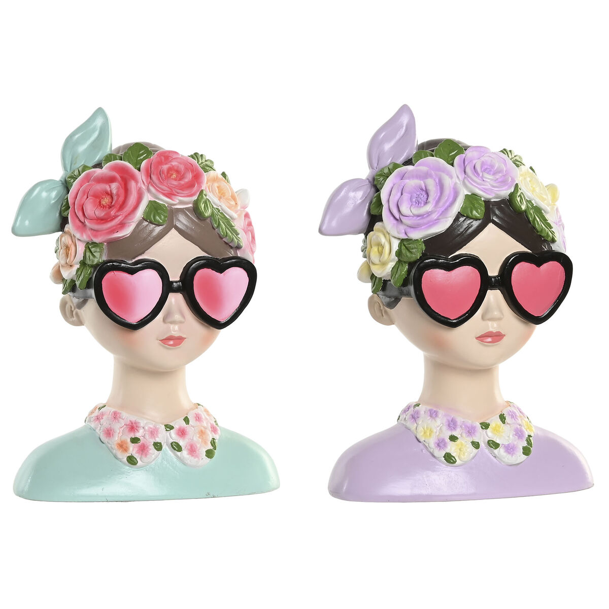 Figura Decorativa Home ESPRIT Azul Rosa Mujer 14,5 X 10,5 X 20 CM (2 Unidades)