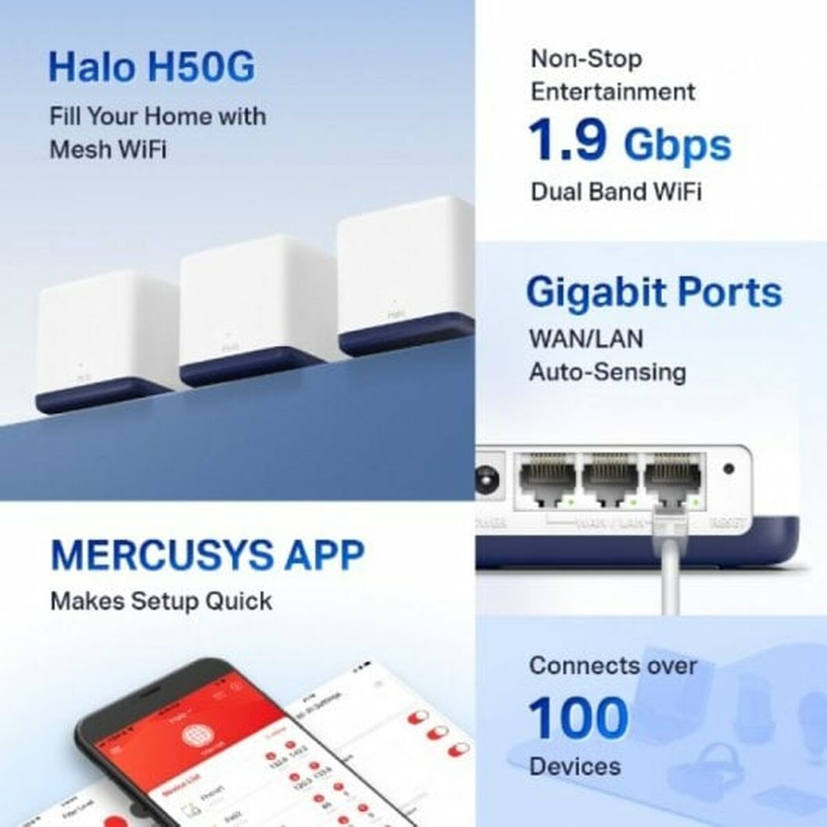 Punto de Acceso Mercusys Halo H50G Blanco 1300 Mbps Mesh (3 Unidades)