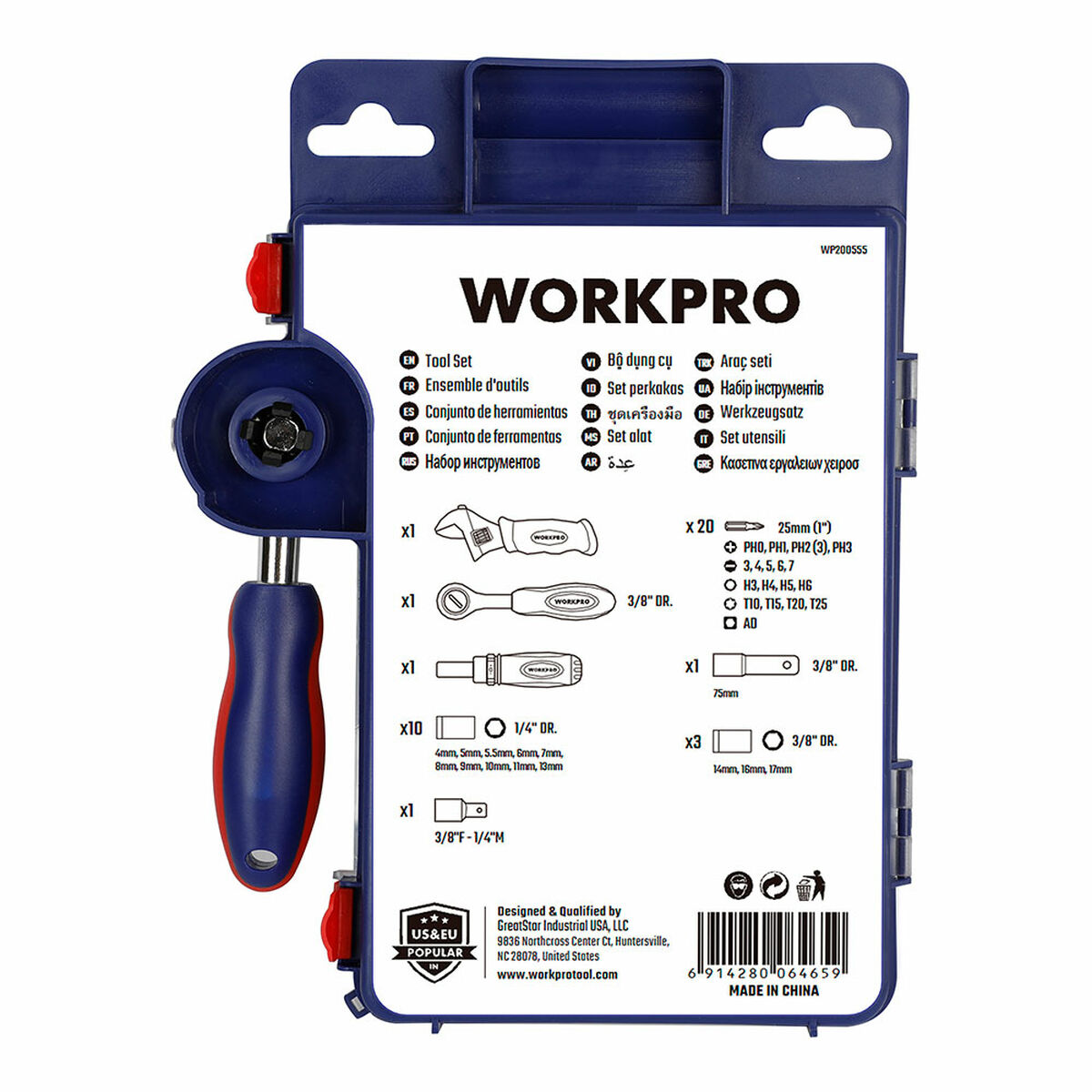 Juego de llaves de vaso Workpro 3/8" 38 Piezas