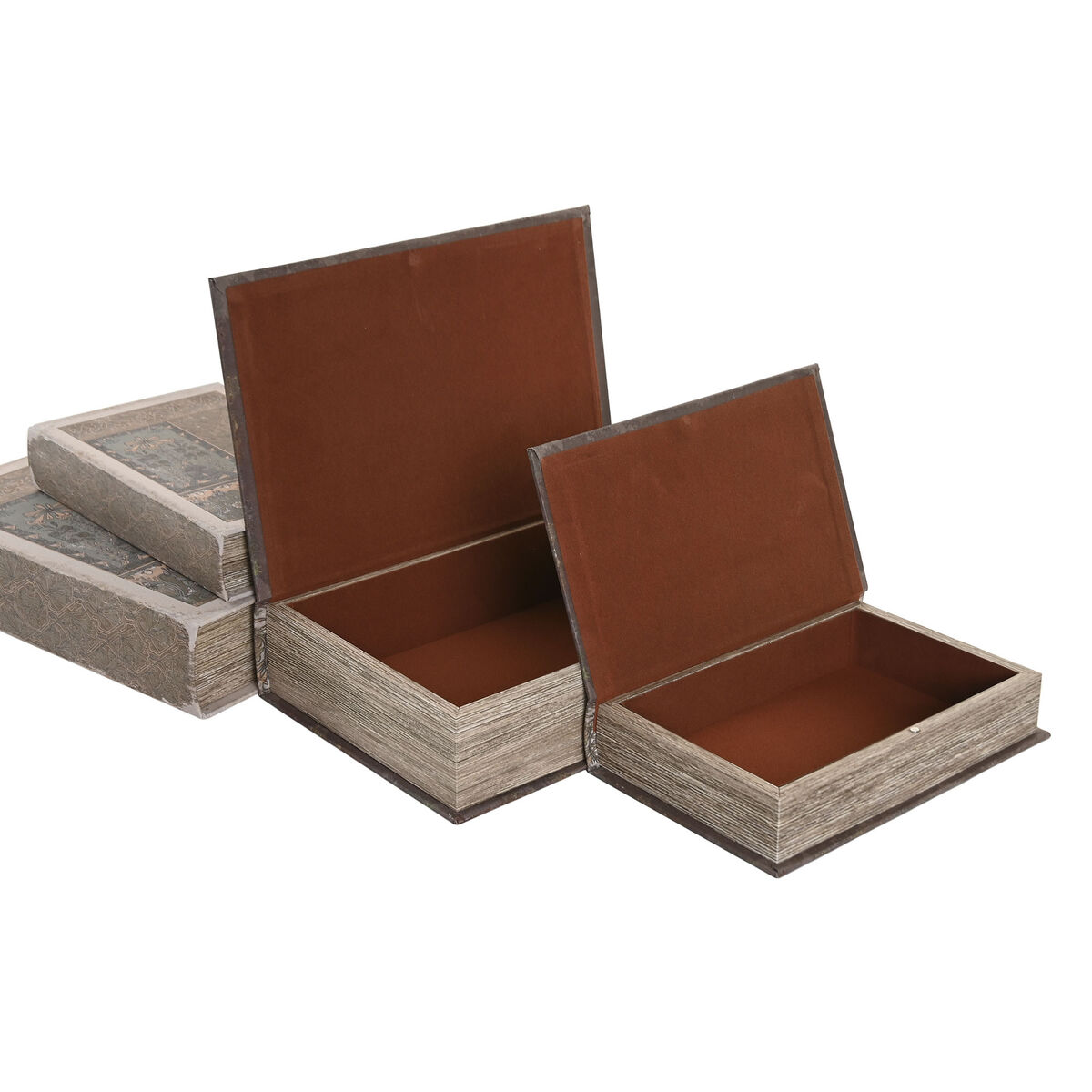 Caja Decorativa Home ESPRIT Beige Granate Madera MDF (2 Unidades)