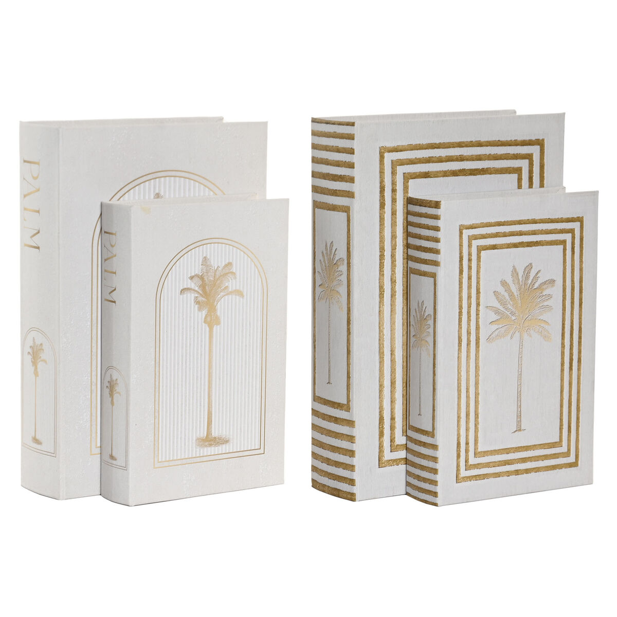 Caja Decorativa Home ESPRIT Blanco Dorado Madera MDF (2 Unidades)