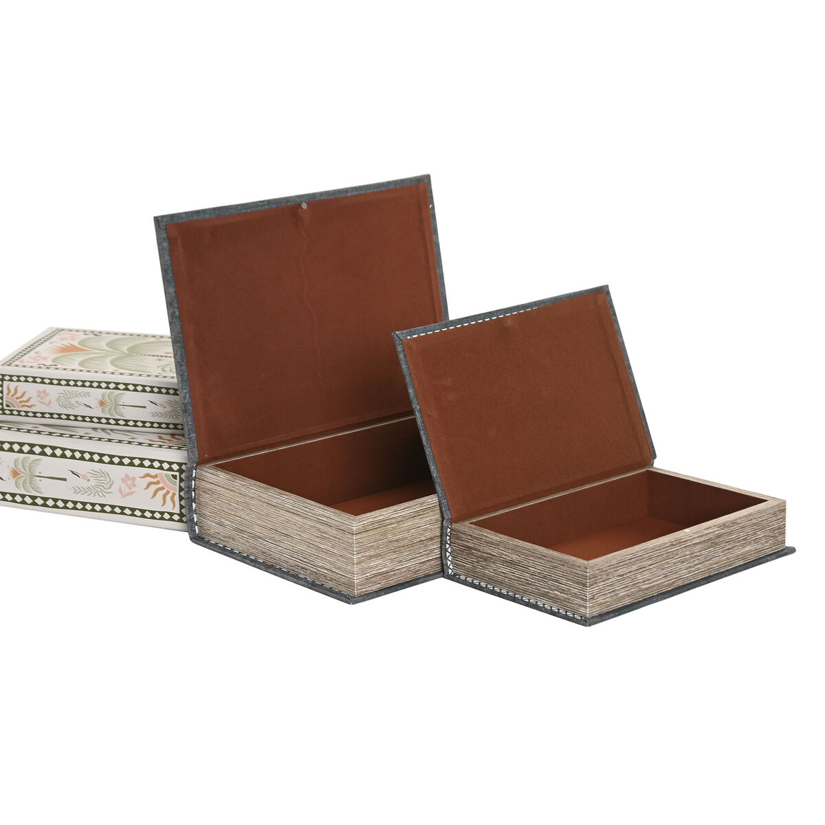 Caja Decorativa Home ESPRIT Azul Verde Madera MDF (2 Unidades)