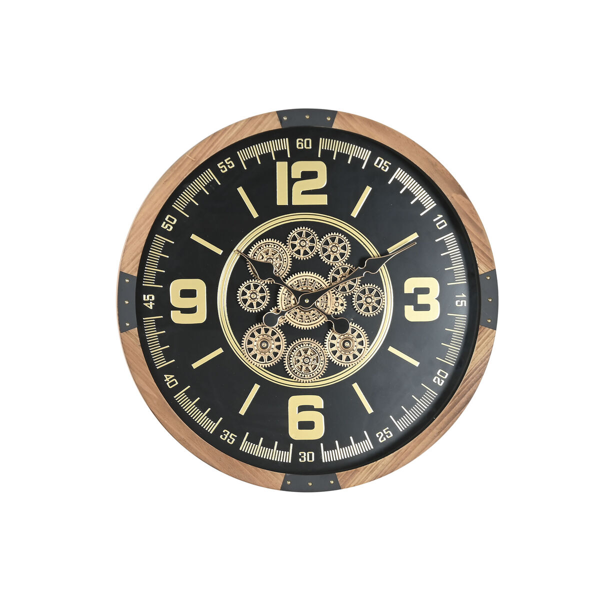 Reloj de Pared Home ESPRIT Negro Natural Cristal Madera de pino Loft 63,5 X 8 X 63,5 CM