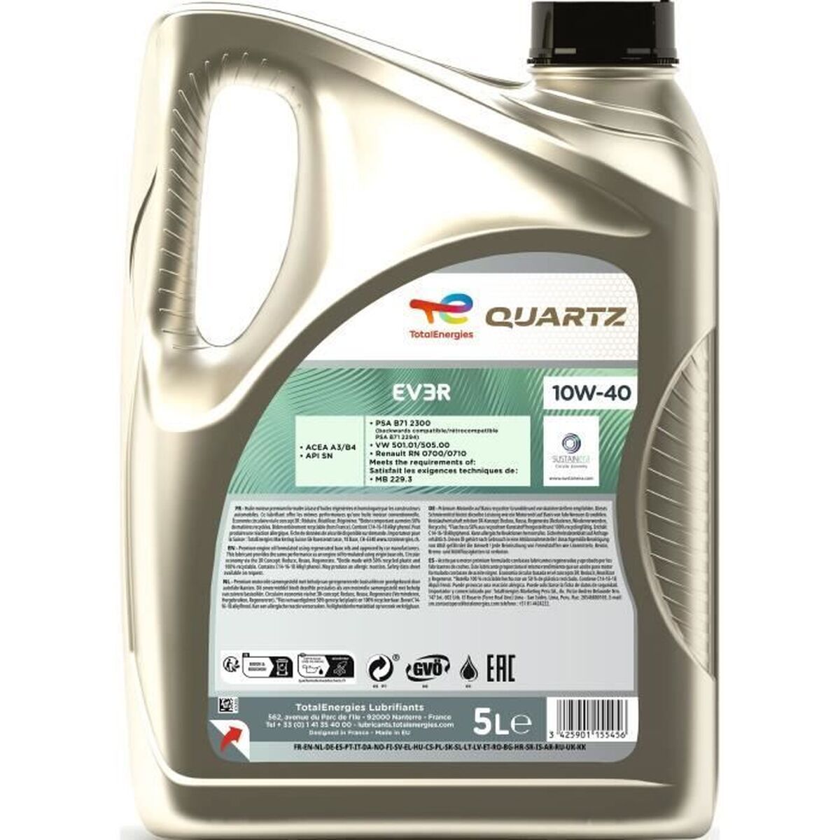 Aceite de Motor para Coche Totalenergies Quartz EV3R 10W40 5 L