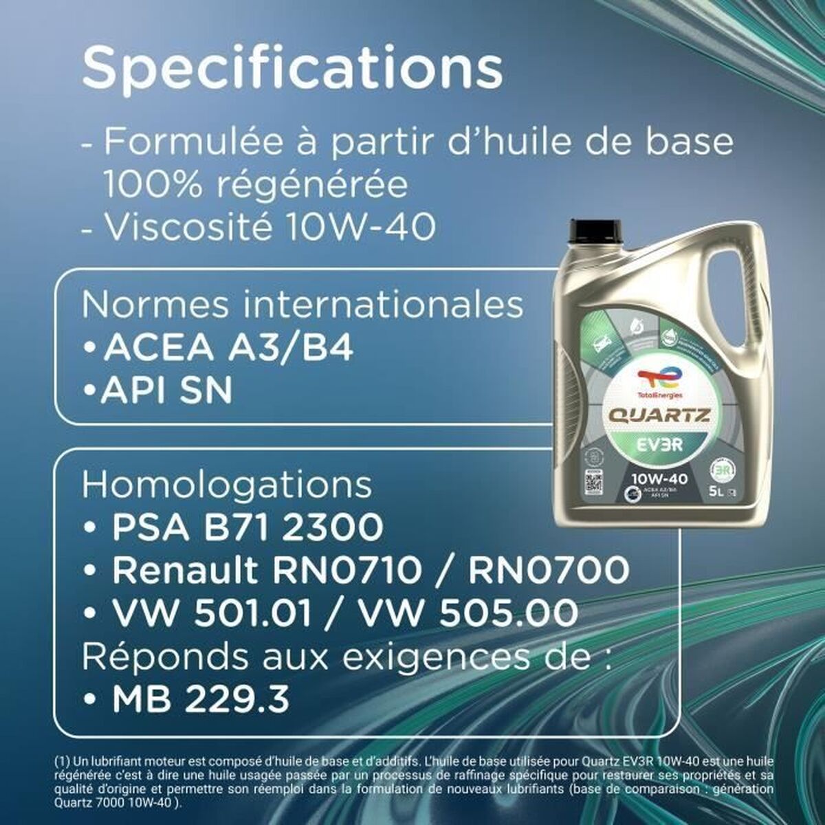 Aceite de Motor para Coche Totalenergies Quartz EV3R 10W40 5 L