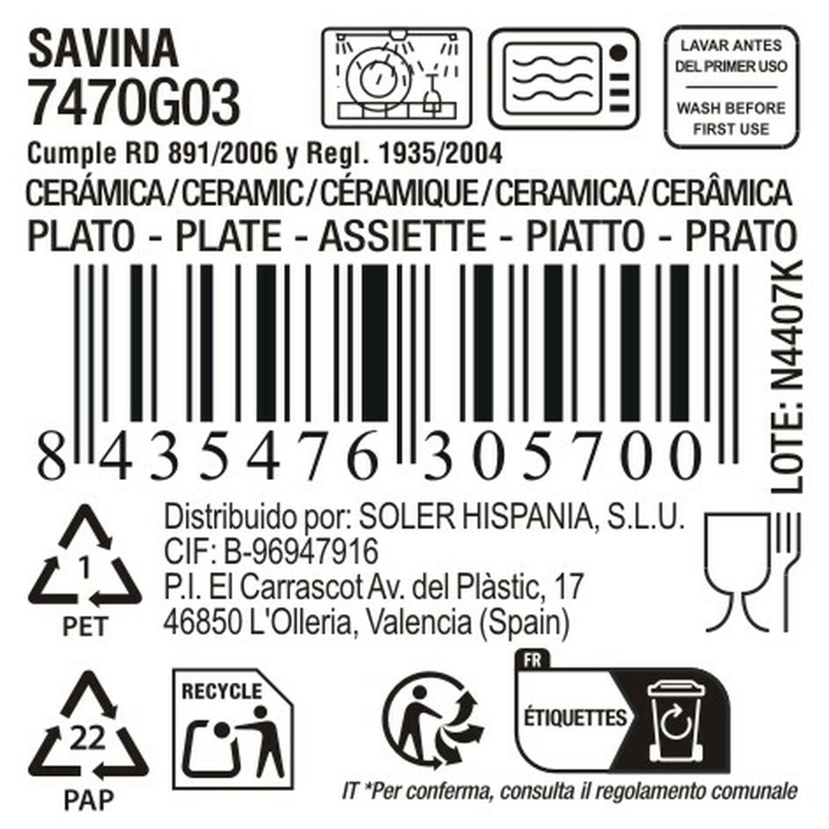 Plato Llano La Mediterránea Savina ø 21 x 3 cm (12 Unidades)