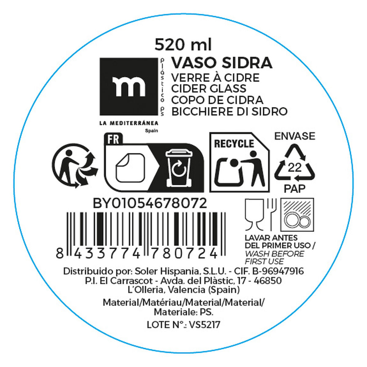 Set de Vasos La Mediterránea 0,52 l (12 Unidades)