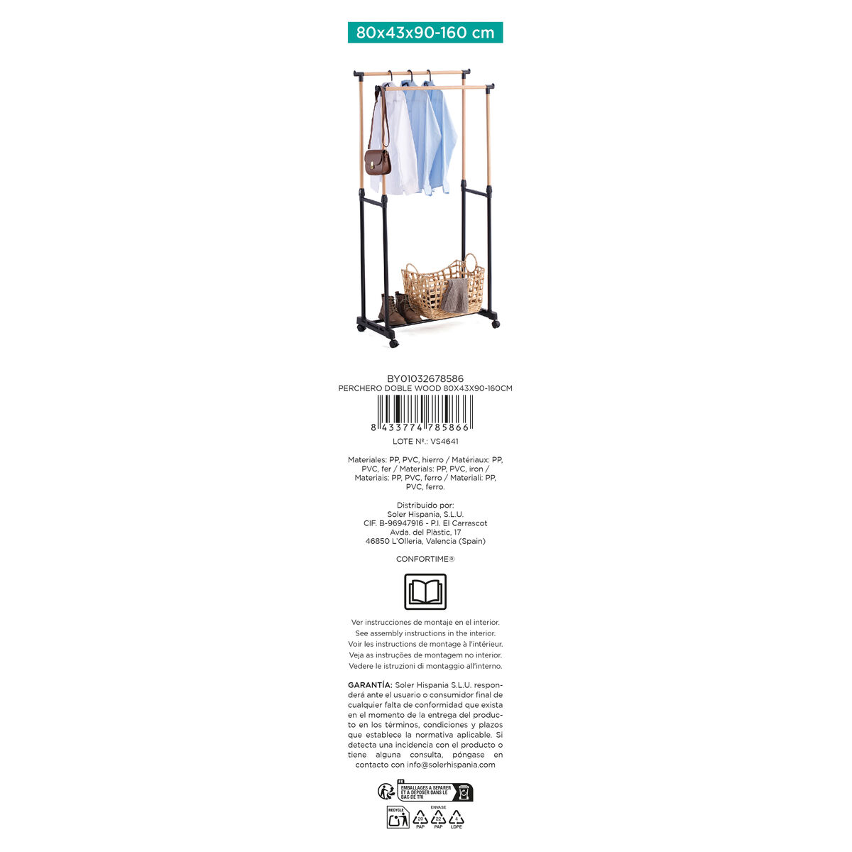 Perchero Confortime Wood 160 cm 19 mm 80 x 43 x 90 cm (6 Unidades)