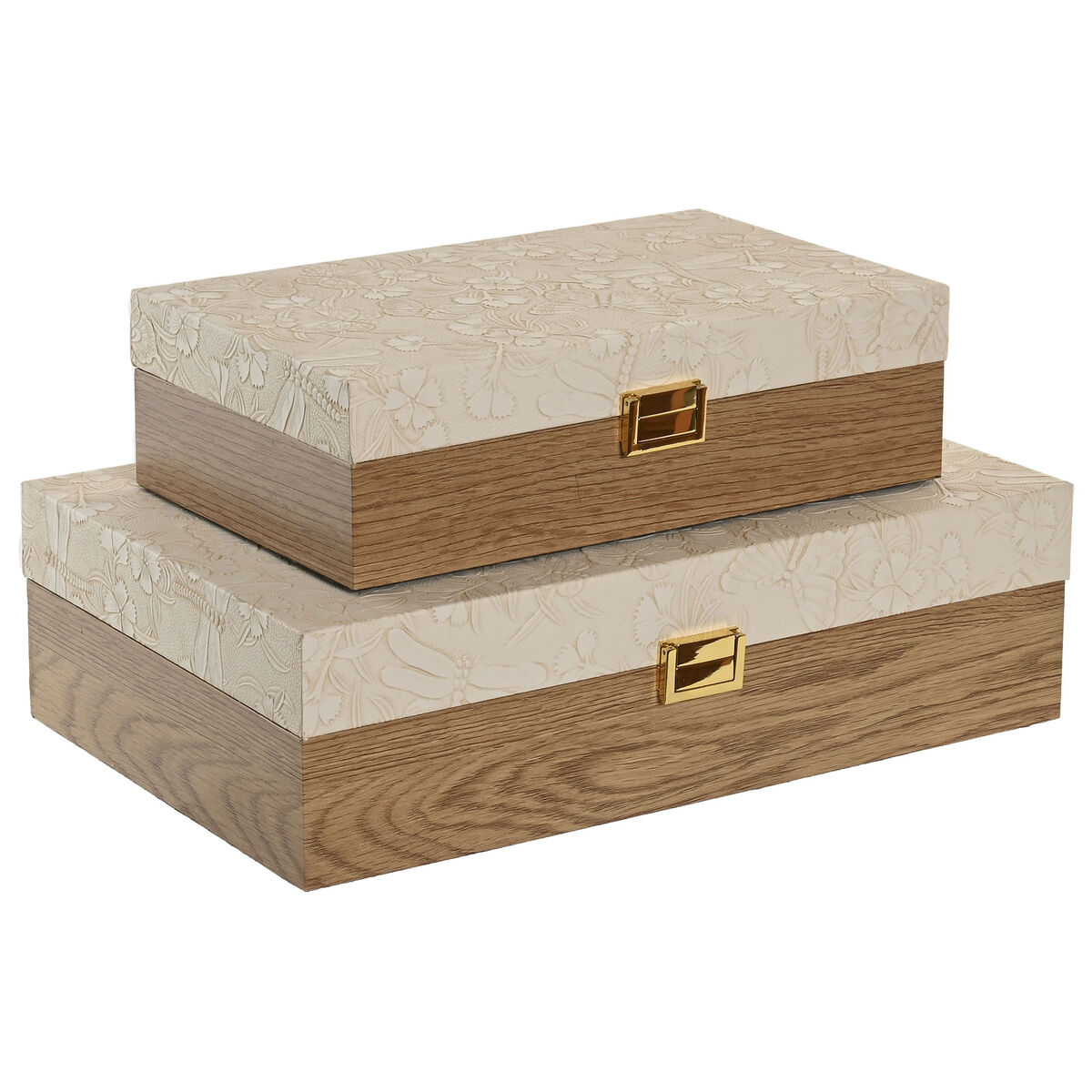 Caja-Joyero Home ESPRIT Blanco Natural Madera (2 Unidades)