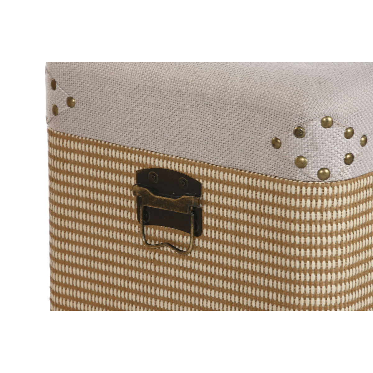 Juego de Baúles Home ESPRIT Beige Natural Poliéster Madera Tradicional 80 x 40 x 44 cm (3 Unidades)