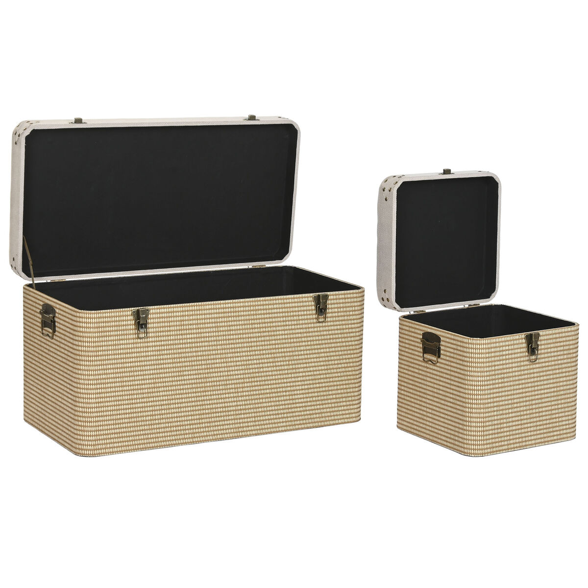 Juego de Baúles Home ESPRIT Beige Natural Poliéster Madera Tradicional 80 x 40 x 44 cm (3 Unidades)