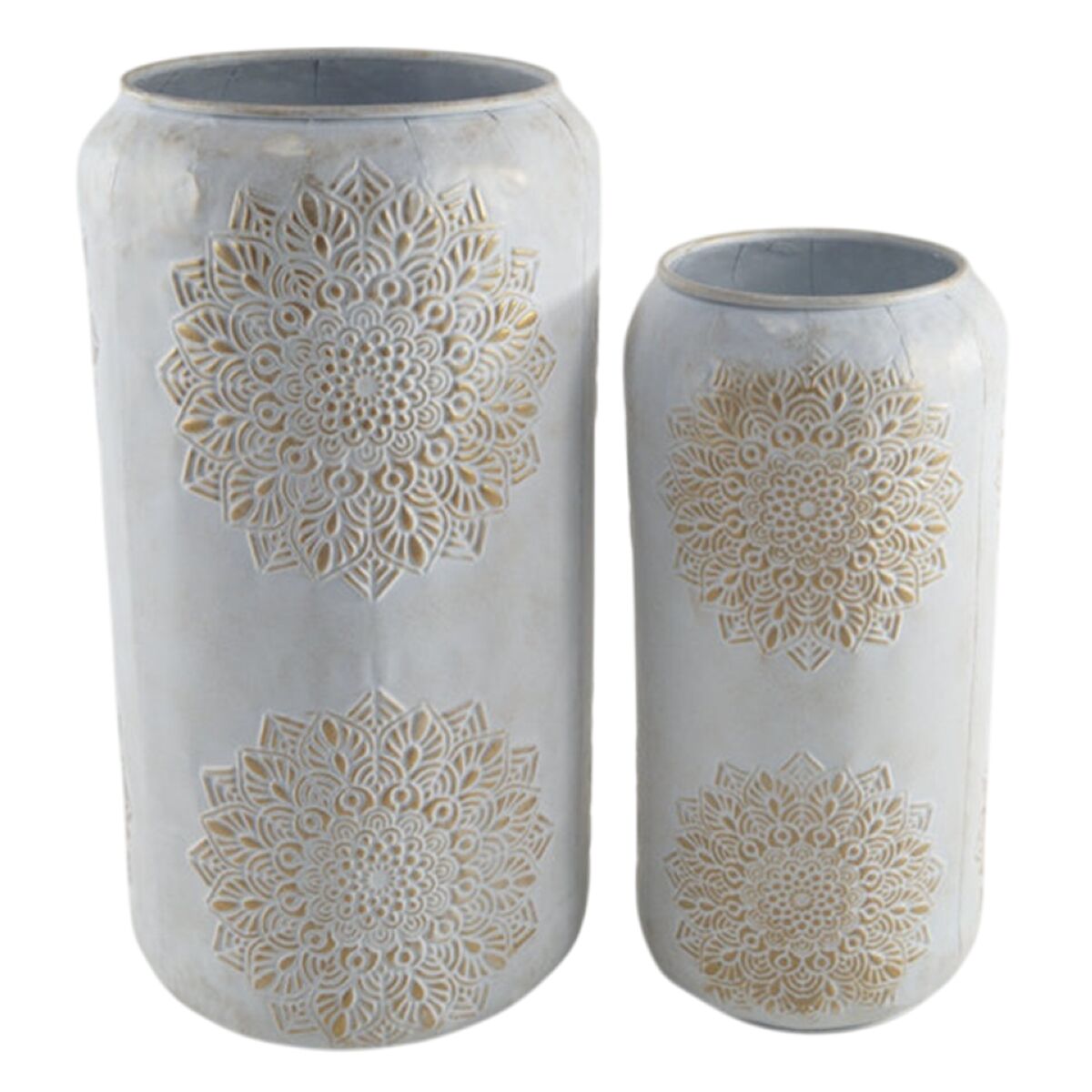 Jarrón Home ESPRIT Blanco Dorado Metal Árabe (2 Piezas)