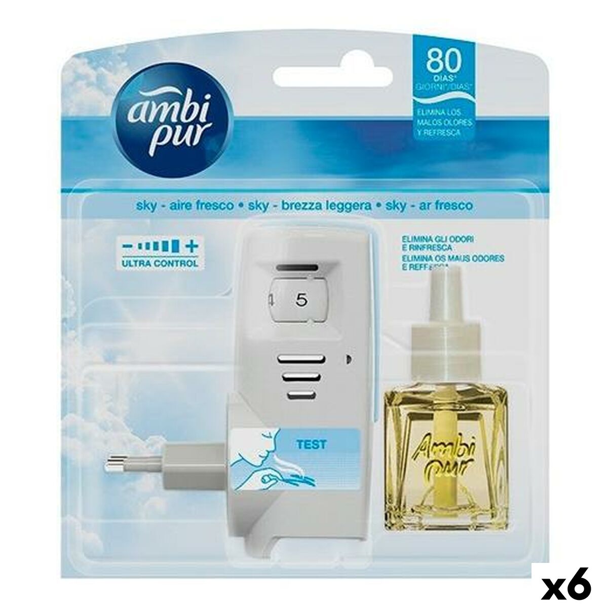 Ambientador Eléctrico y Recambio Ambi Pur Fresco 21 ml (6 Unidades)
