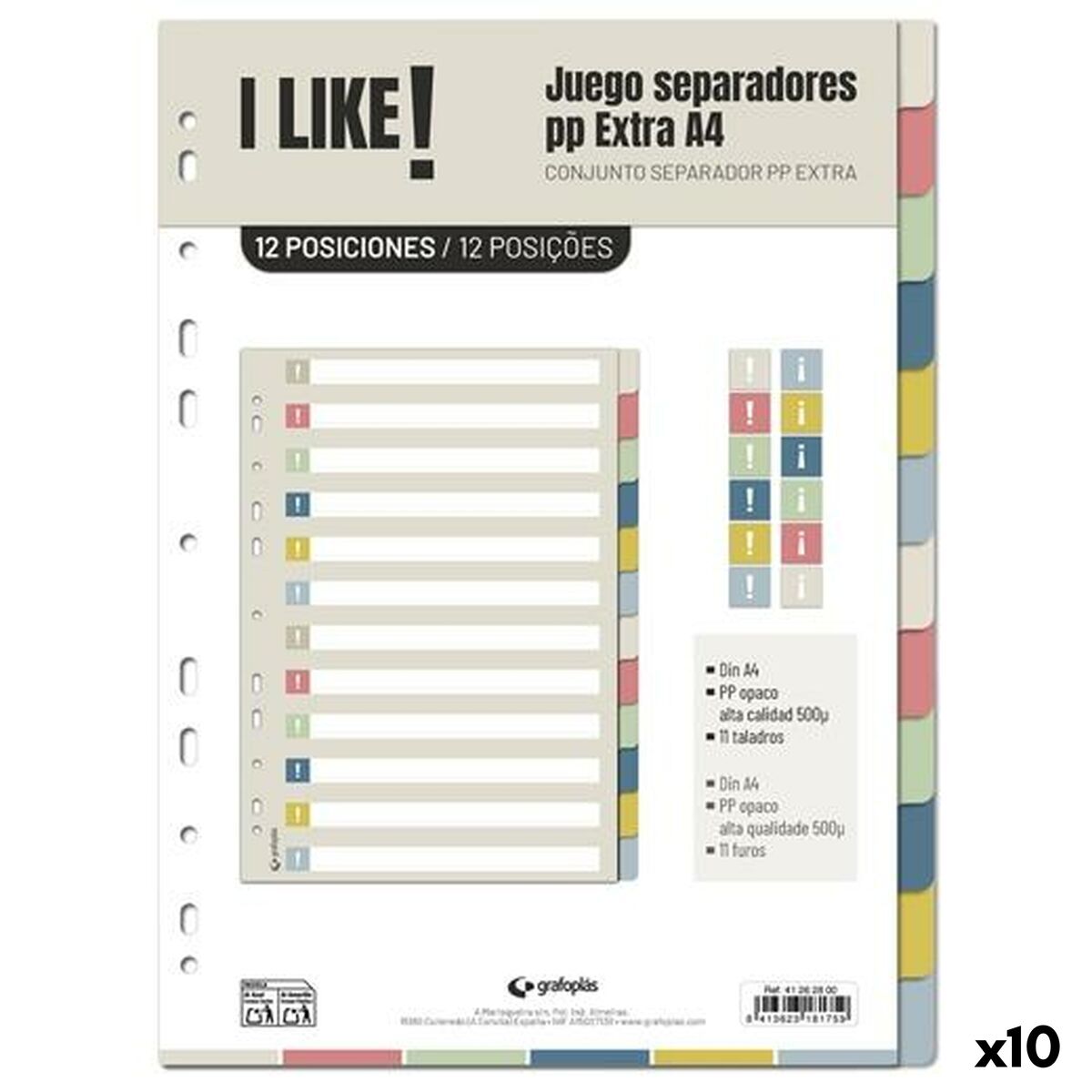 Separadores Grafoplas I LIKE Multicolor Polipropileno (10 Unidades)