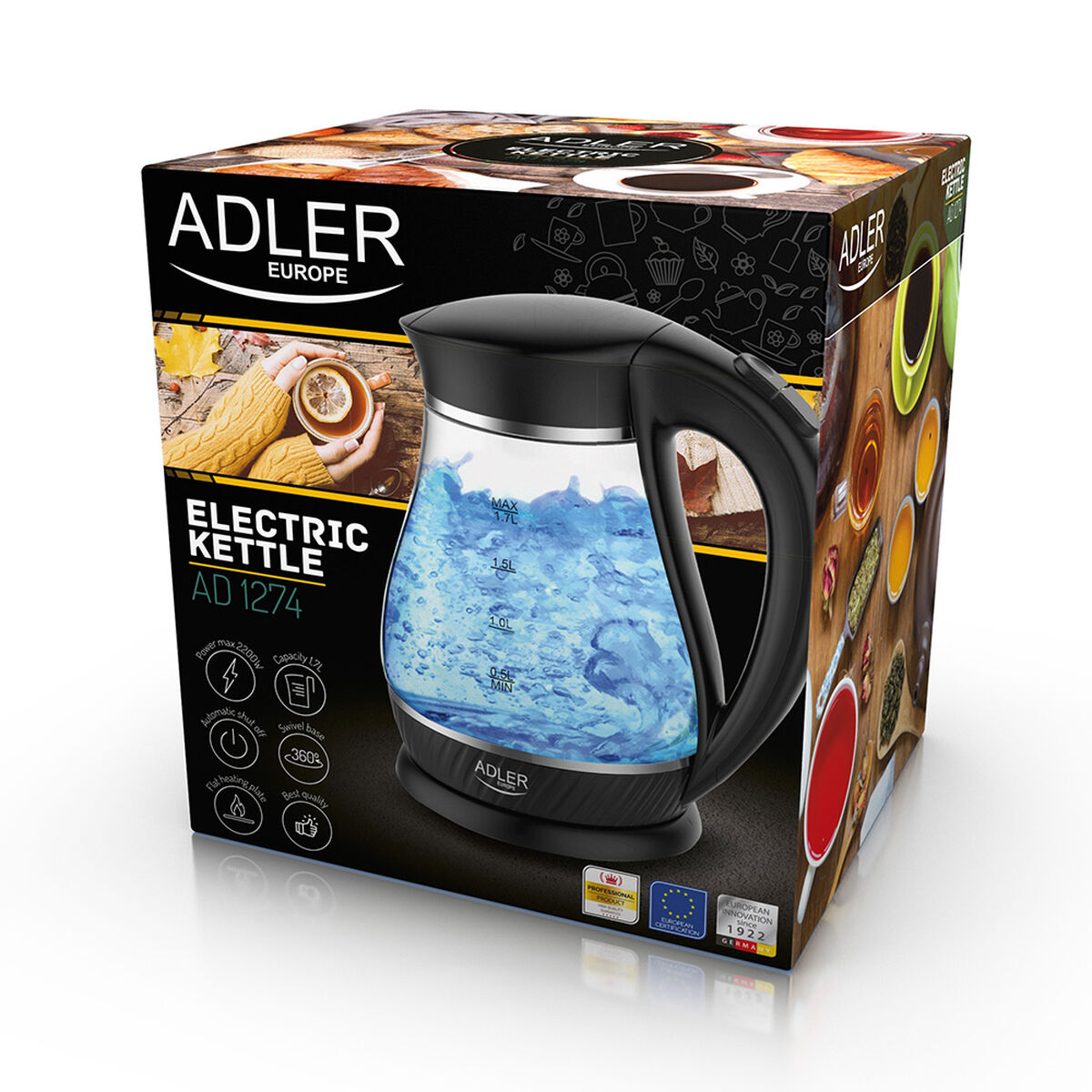 Hervidor Adler AD 1274 2200 W 1,7 L Negro Acero Inoxidable