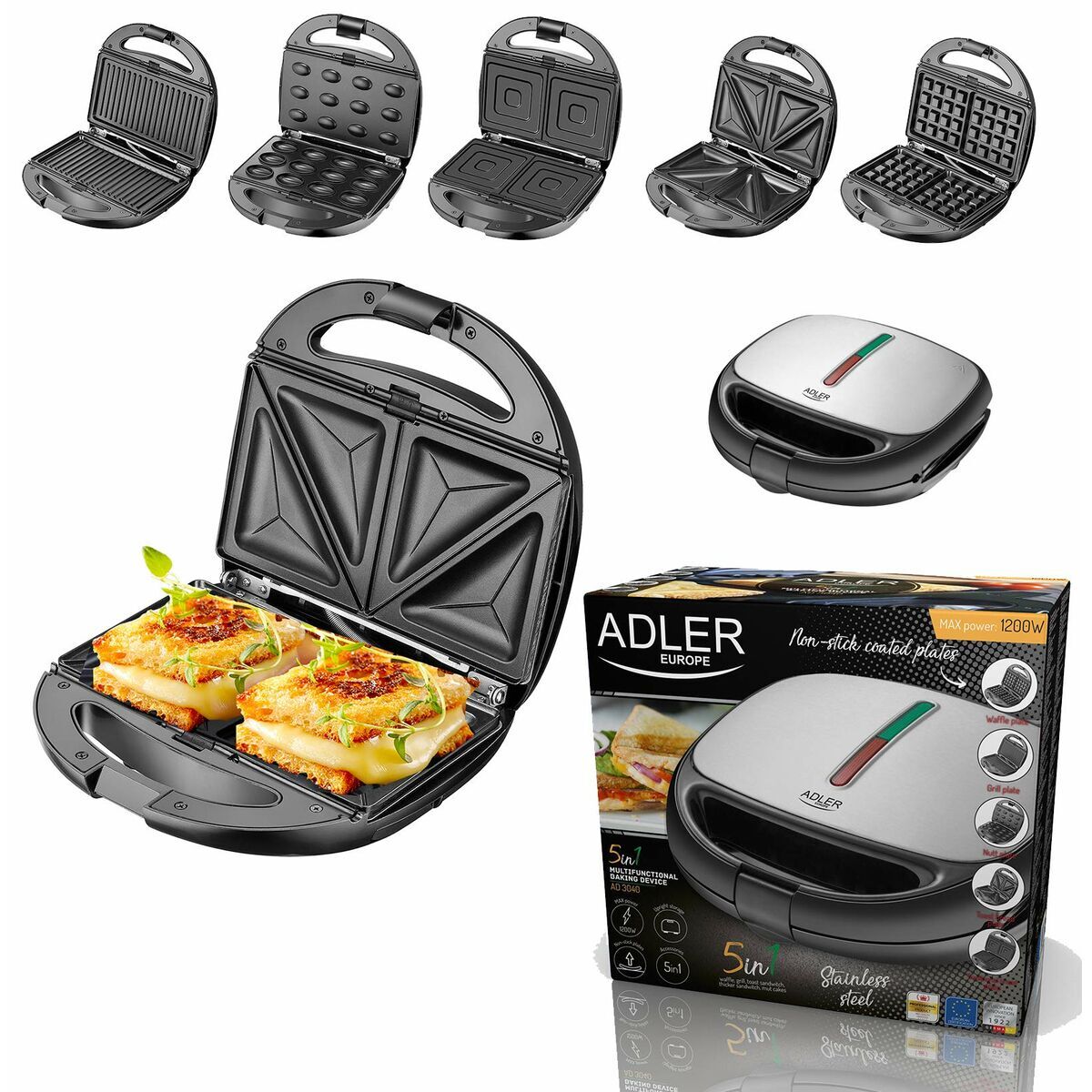 Sandwichera Adler AD 3040 Negro 1200 W