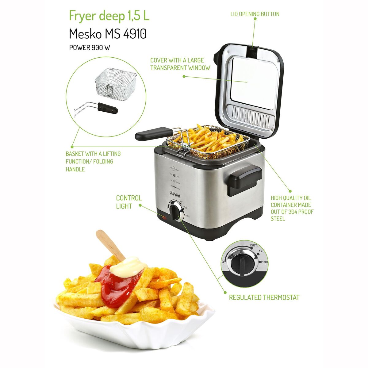 Freidora Mesko MS 4910 Plateado 900 W 1,5 L