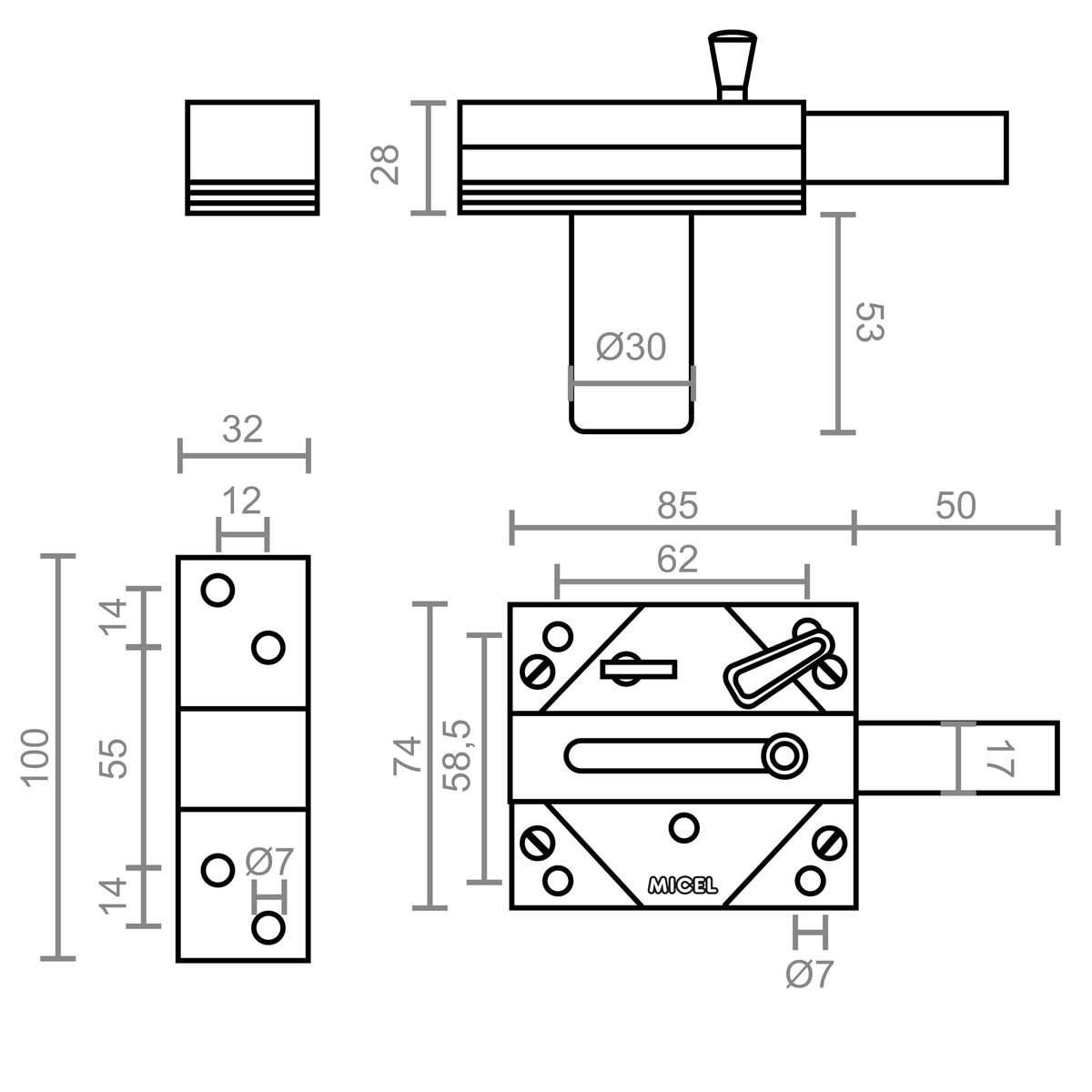Cerrojo de seguridad Micel Dorado Acero 2 Piezas