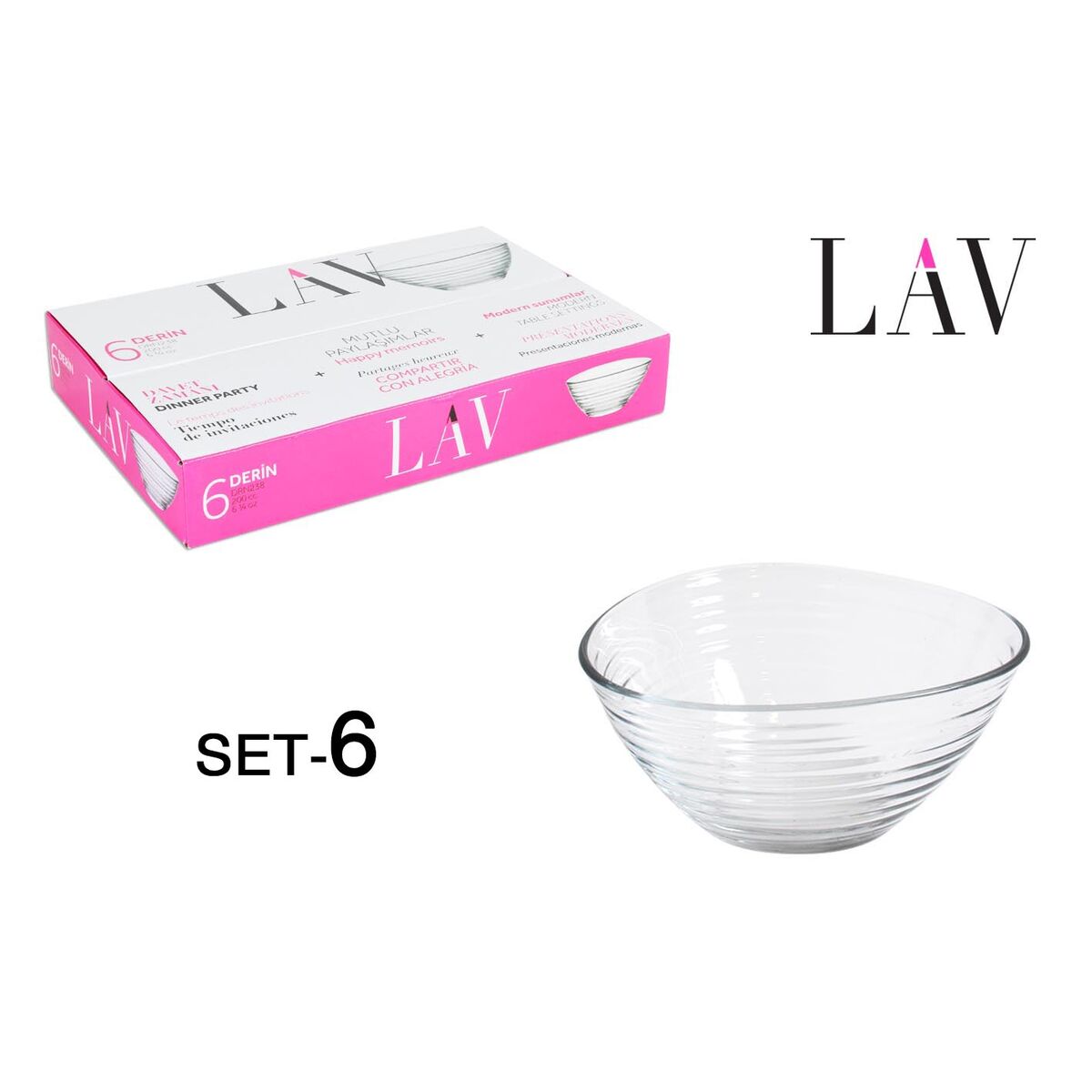 Set de Cuencos LAV Derin Cristal (6 uds)