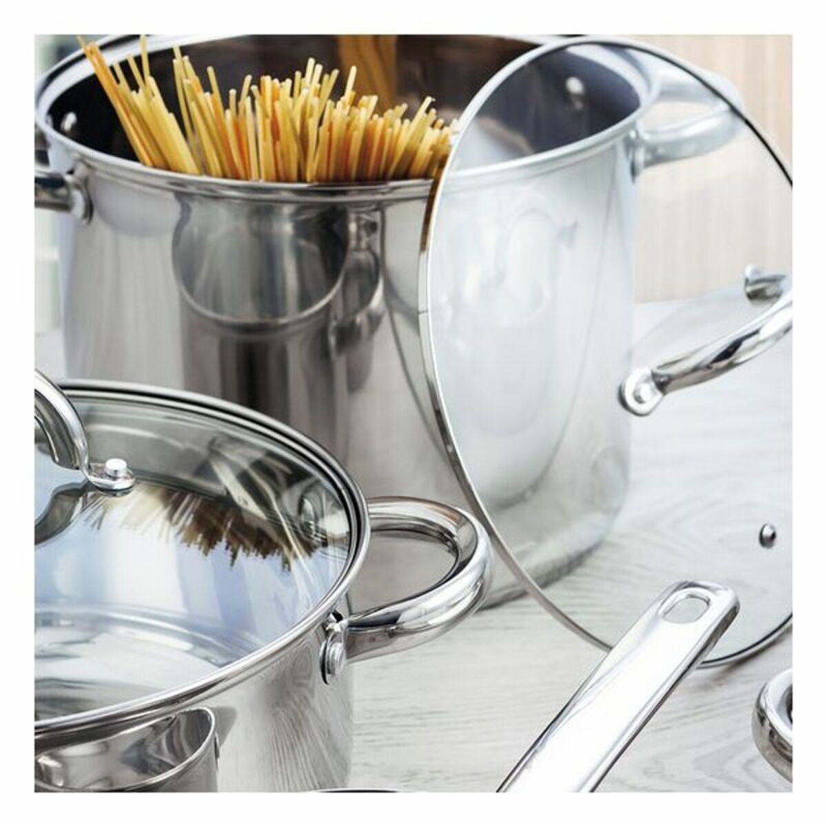 Olla con Tapa de Cristal Quid Metal Acero