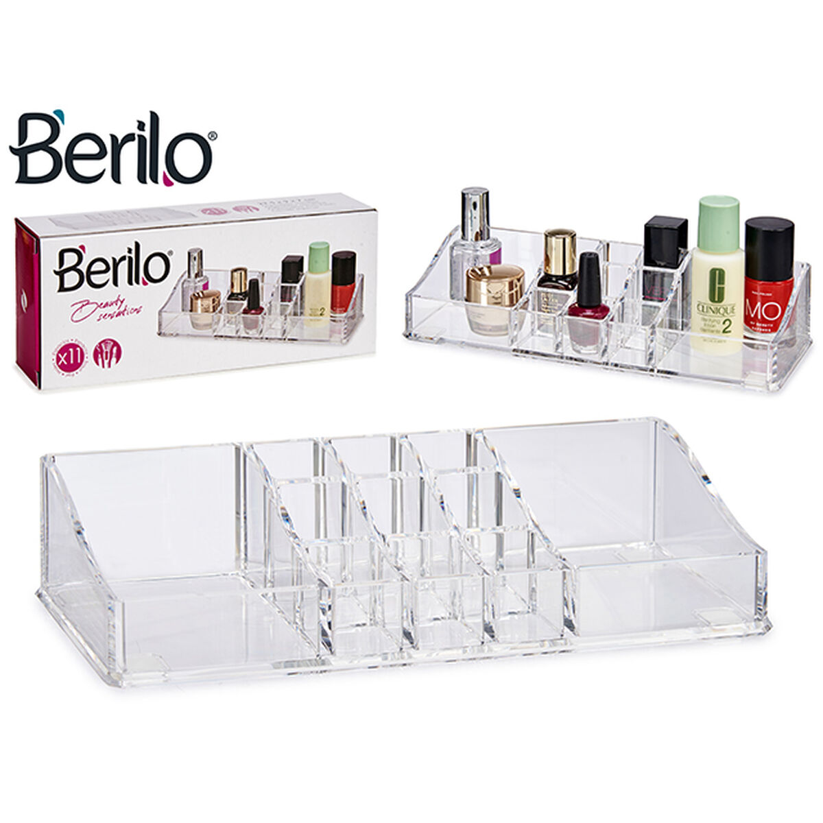 Organizador de Maquillaje Berilo Transparente 9 x 4,5 x 22,7 cm 9 x 9 x 22,7 cm