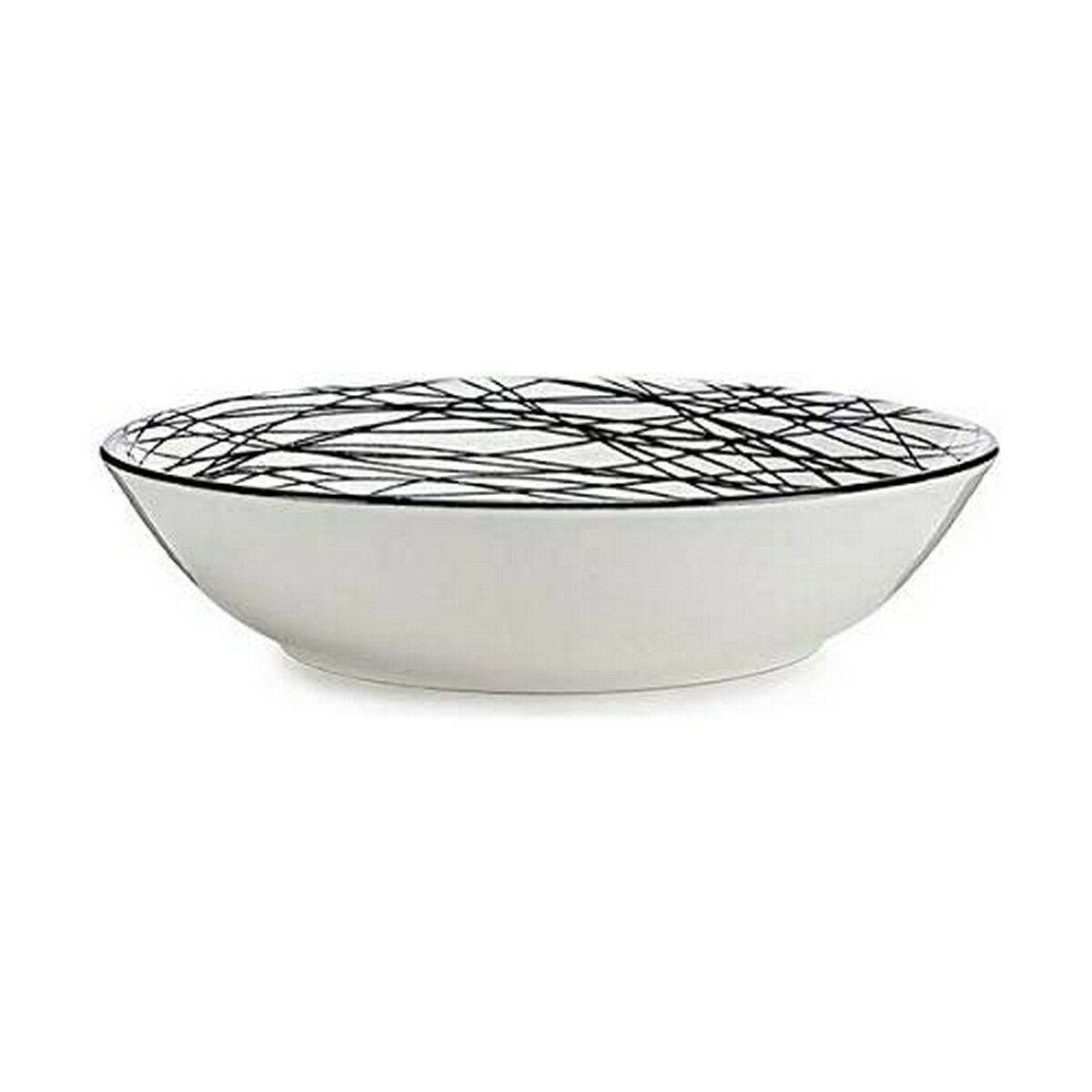 Plato Hondo Vessia Blanco Negro Porcelana Rayas 20 x 4,7 x 20 cm