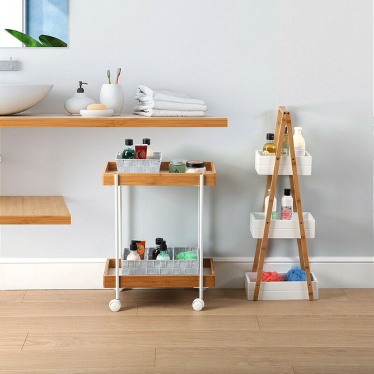 Estantería de Baño Versa Bambú Madera MDF Madera MDF y Bambú (18 x 81 x 30 cm)