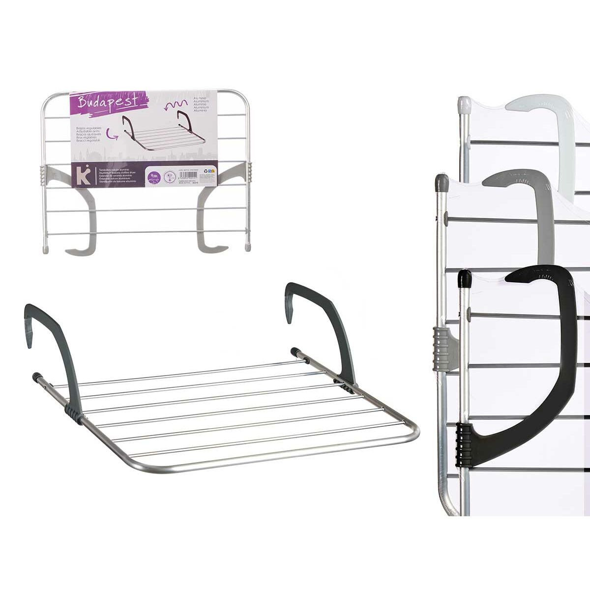 Tendedero Kipit Blanco Plateado Gris claro Gris oscuro Aluminio Plástico 63 x 3 x 50 cm 62,5 x 50 x 16,5 cm 62,5 x 3 x 50 cm 63 