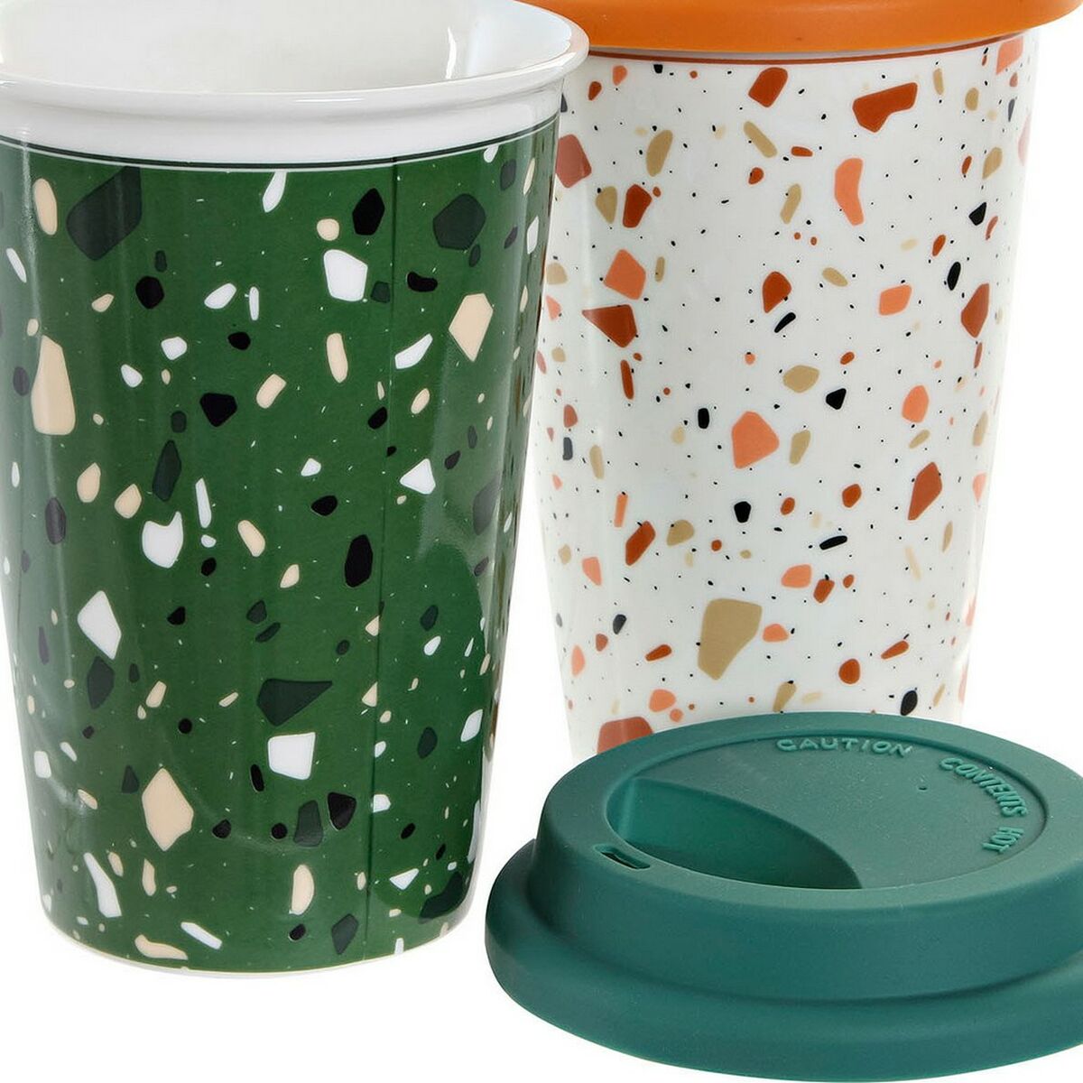 Taza Mug DKD Home Decor Terrazo Silicona Porcelana (400 ml) (4 pcs)