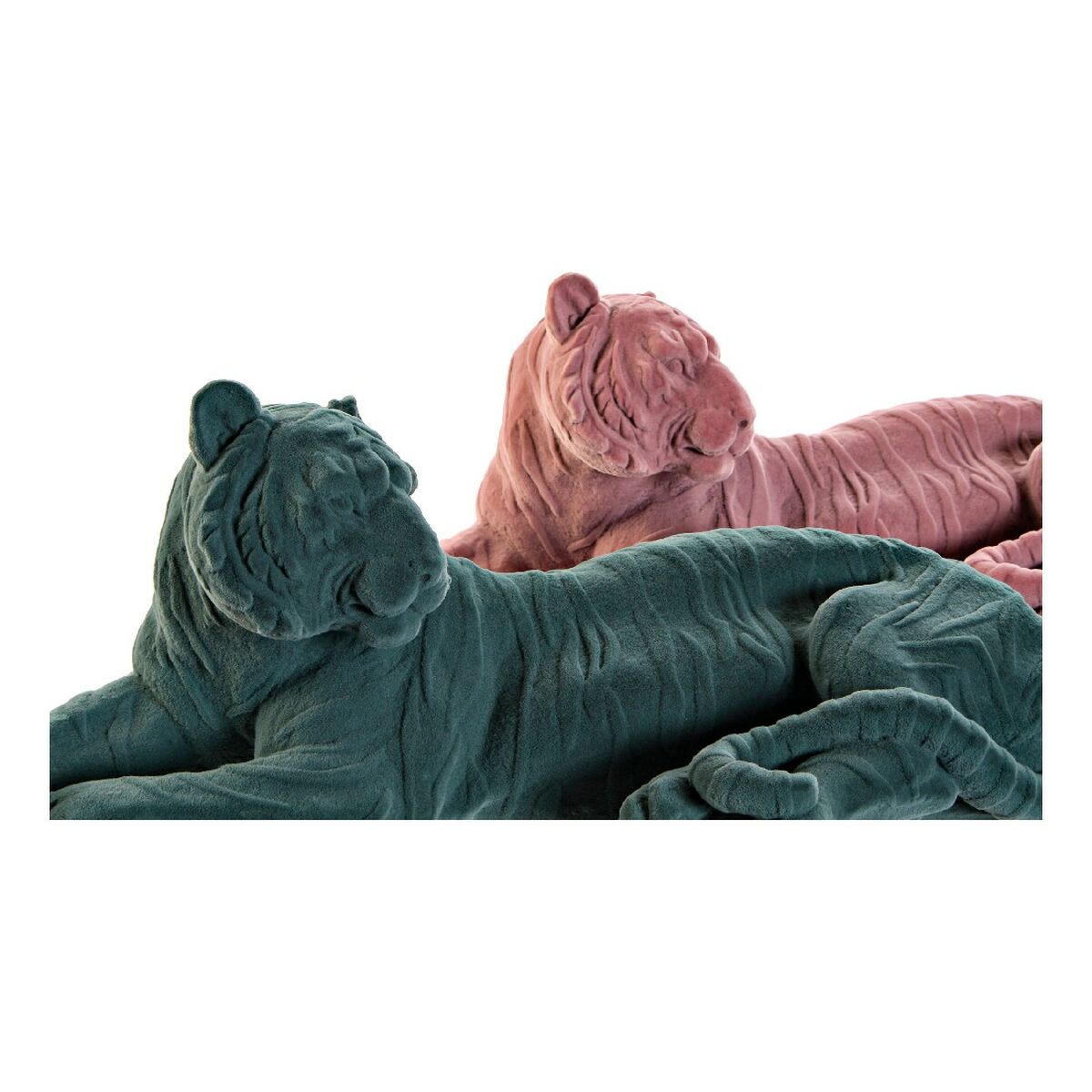 Figura Decorativa DKD Home Decor Verde Rosa claro Tigre 36 x 17,5 x 13,3 cm (2 Unidades)