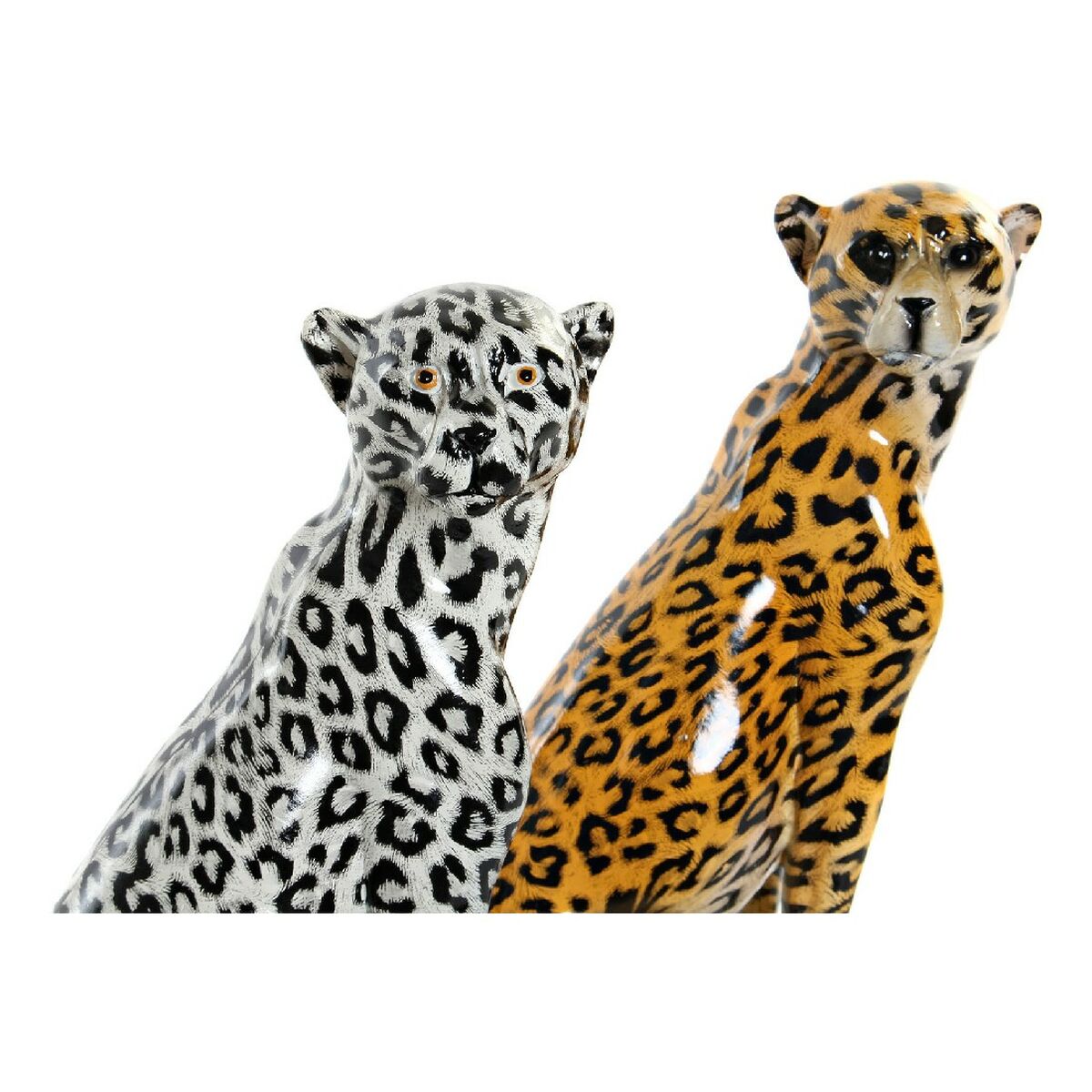 Figura Decorativa DKD Home Decor Blanco Negro Naranja Leopardo Colonial 16 x 16 x 32 cm (2 Unidades) (2 Piezas)