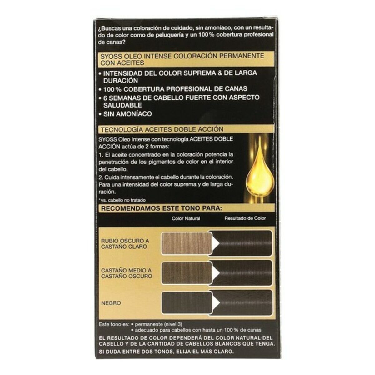 Tinte Permanente   Syoss Olio Intense Sin amoniaco Nº 1,10 Negro Intenso