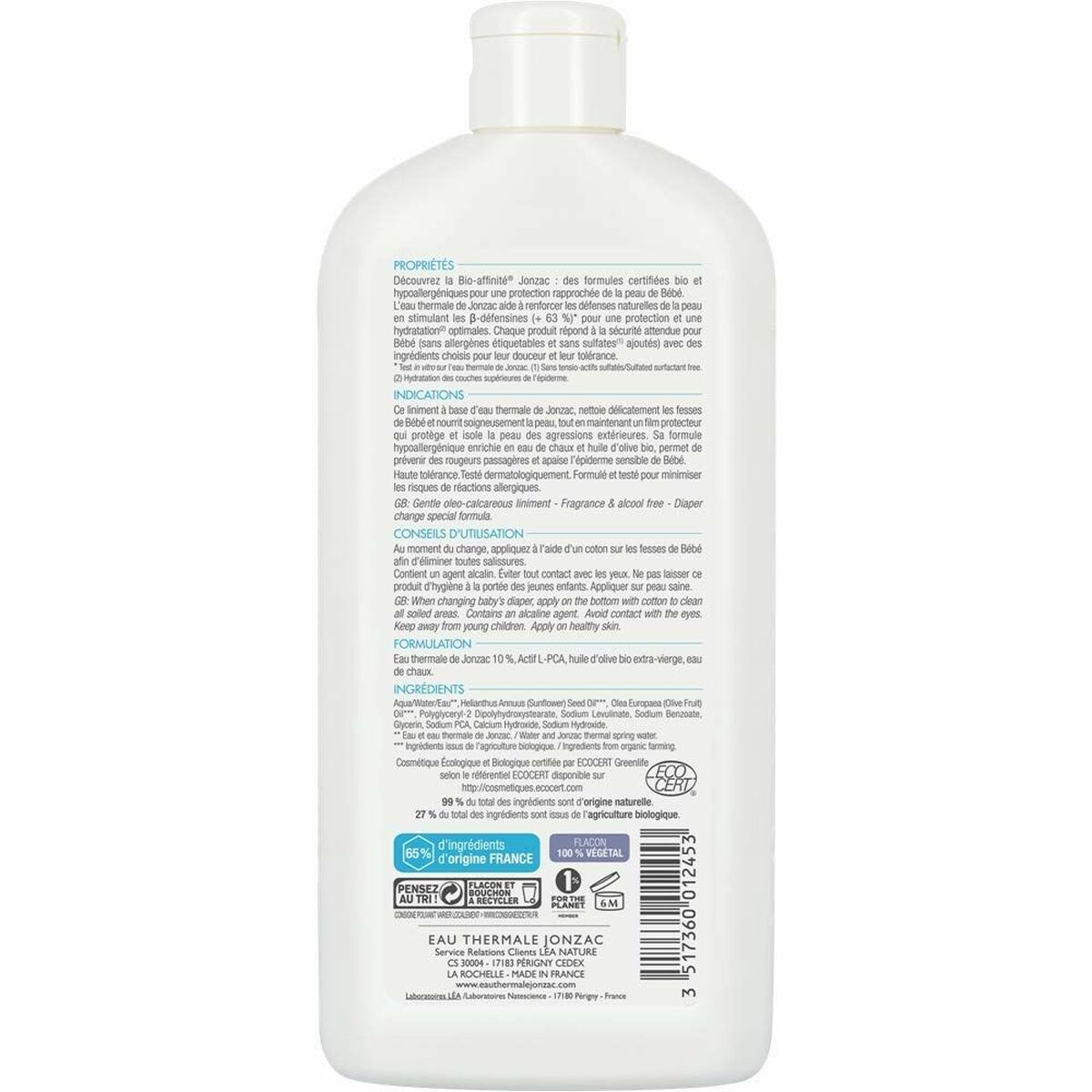 Crema Hidratante Intensiva Bebe Bio Eau Thermale Jonzac (500 ml)