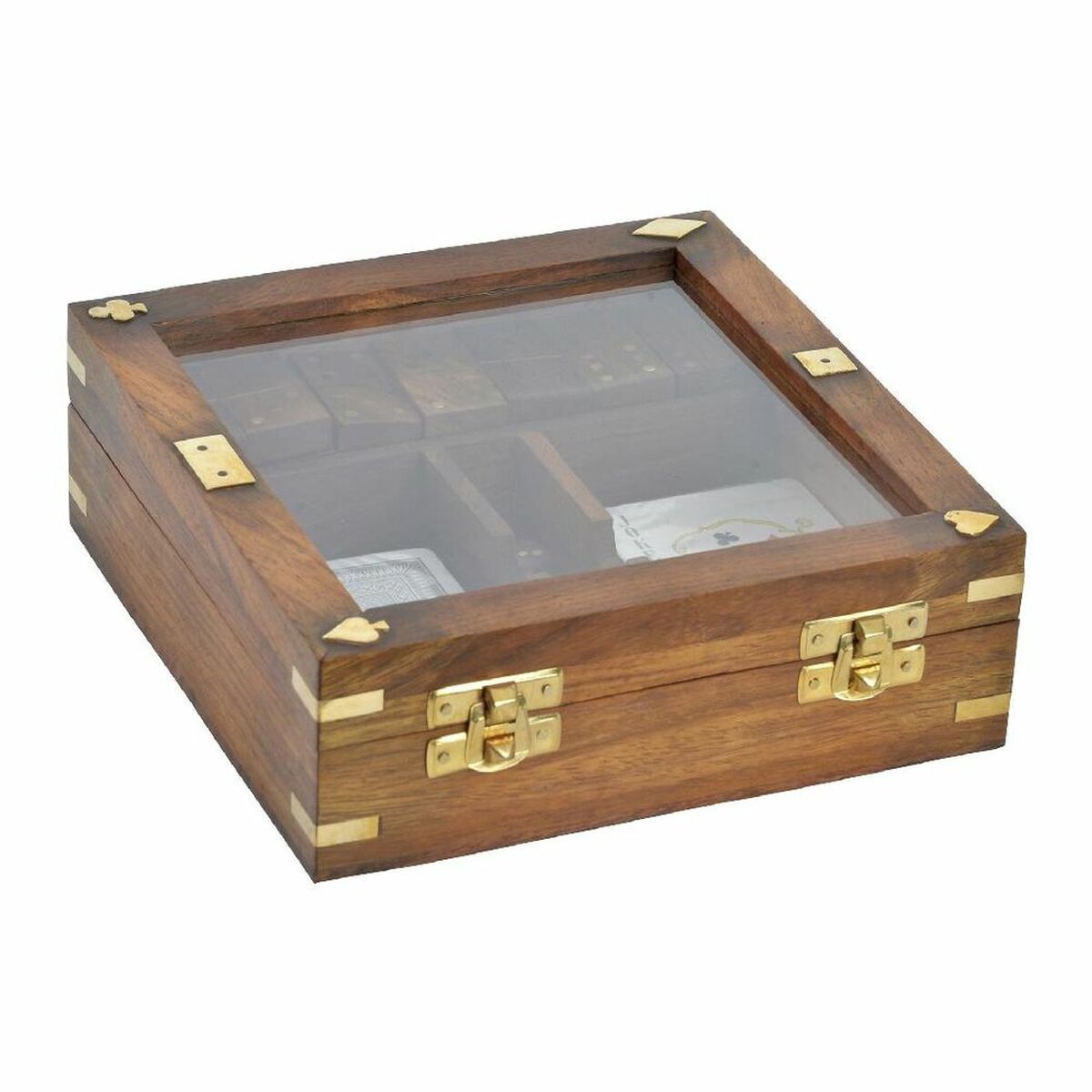 Juego de Madera DKD Home Decor Sheesham Marrón Dorado 17 x 17 x 5,5 cm 4 Piezas