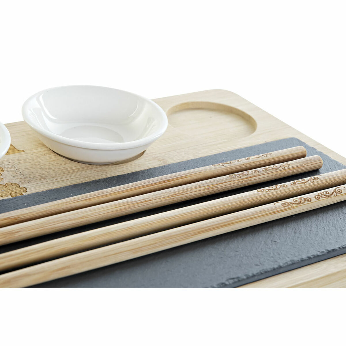 Set de Sushi DKD Home Decor PC-186227 Blanco Negro Natural Bambú Pizarra Moderno Oriental 28,5 x 18,5 x 2,6 cm (9 Piezas) (28,5 