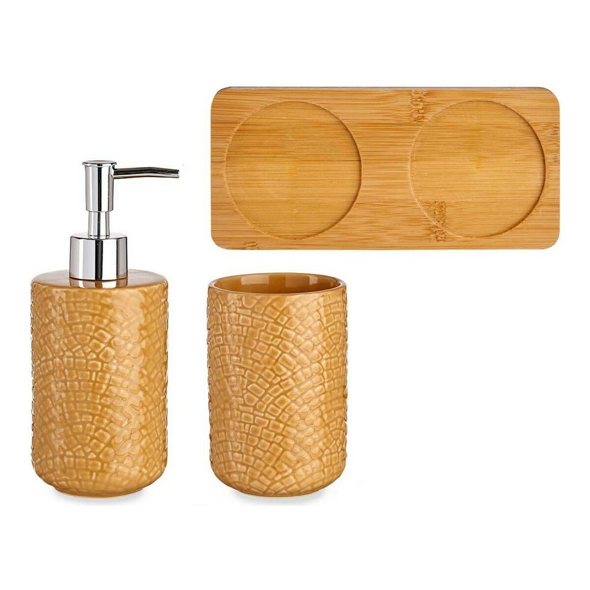 Set de Baño Berilo Camel Bambú Polipropileno ABS Gres Cuadrados 9 x 18,5 x 20 cm