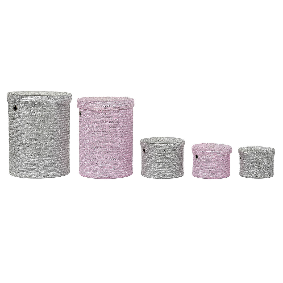 Cesta Multiusos DKD Home Decor Gris Rosa Polipropileno 42 x 42 x 52,5 cm 4 Kg