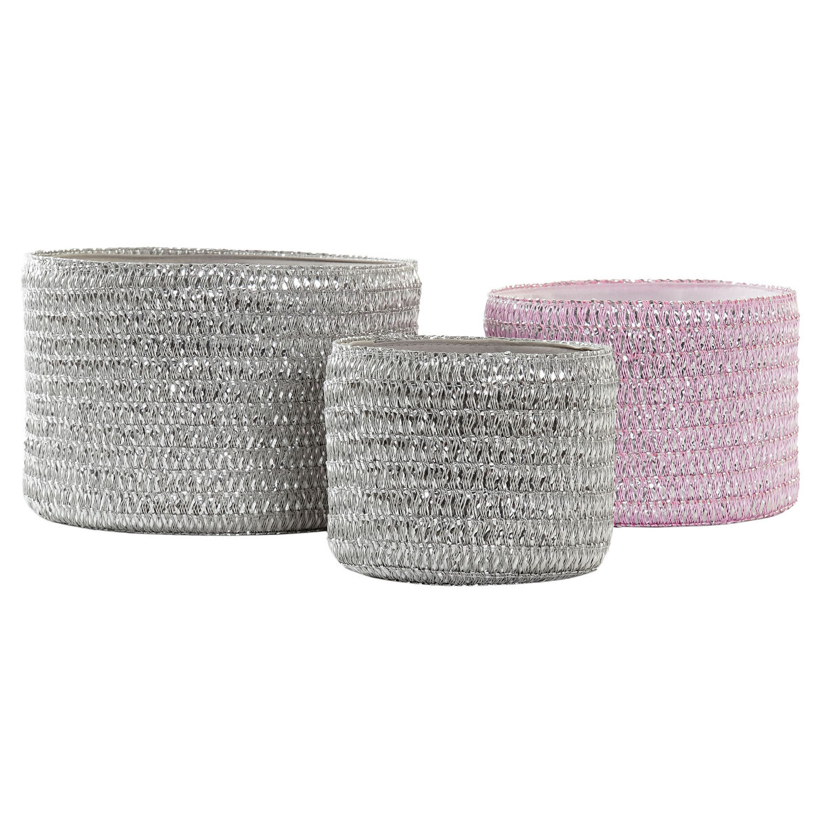 Cesta Multiusos DKD Home Decor Gris Rosa Polipropileno 27 x 27 x 17 cm 4 Kg 3 Piezas (3 Unidades)