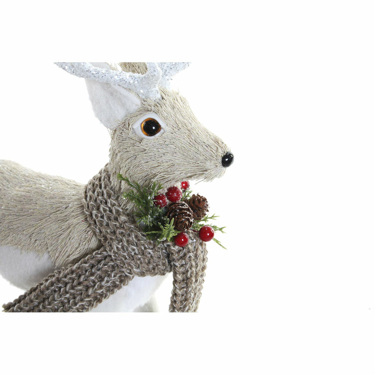 Adorno Navideño DKD Home Decor Beige Poliéster Blanco Poliestireno Reno (9 x 24 x 33 cm)