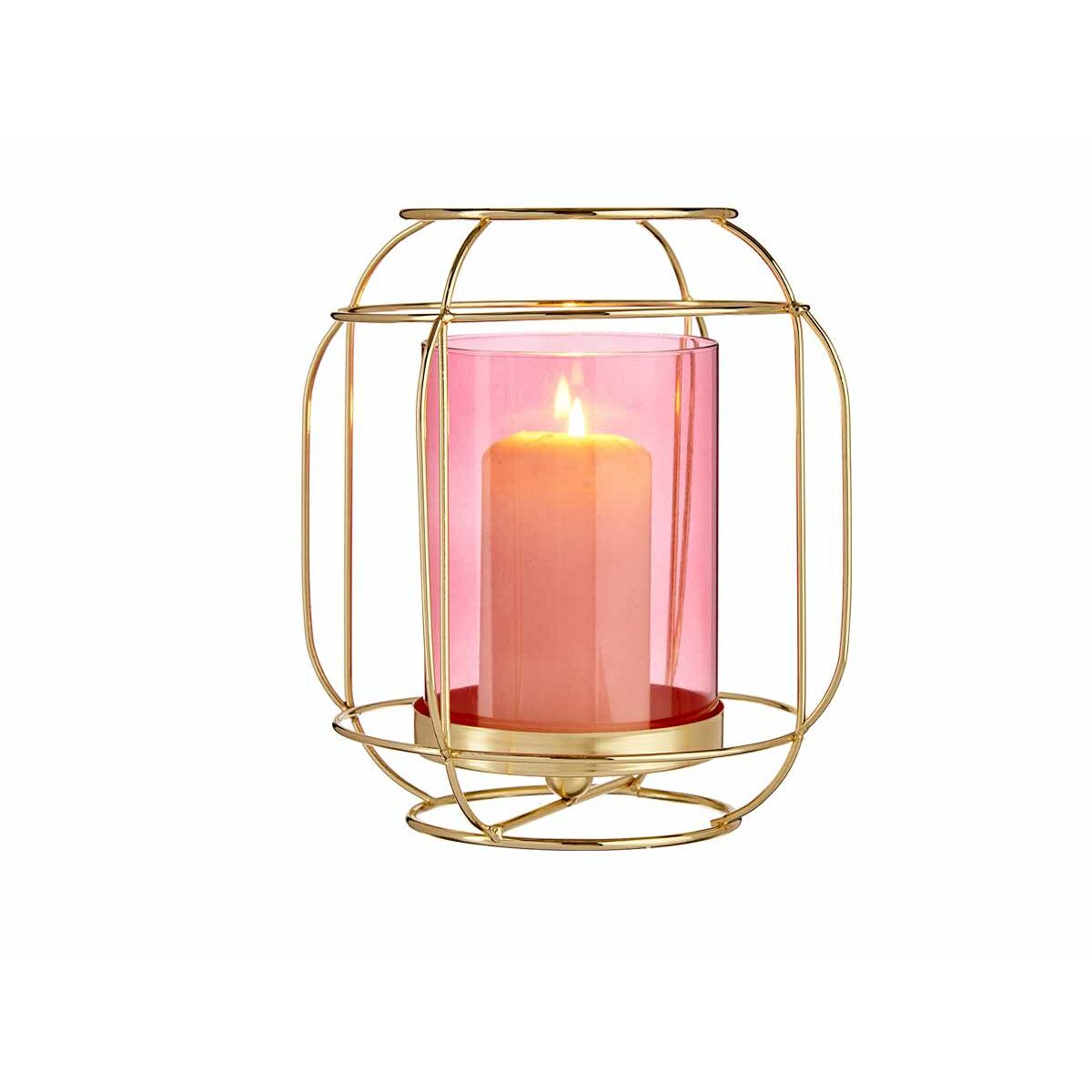 Portavelas Gift Decor Rosa Dorado Metal Vidrio 19 x 20 x 19 cm Farol