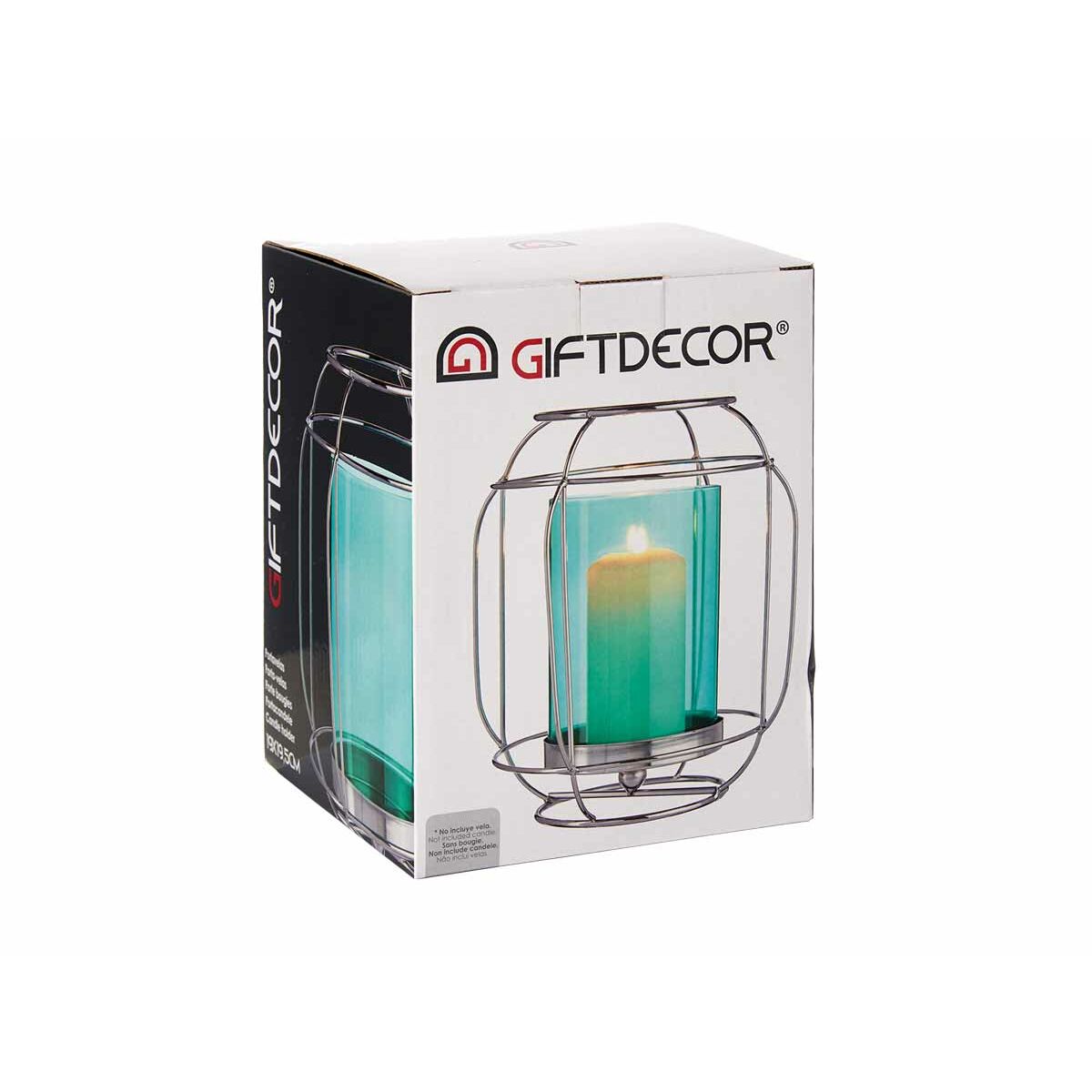 Portavelas Gift Decor Azul Plateado Plata Metal Vidrio 19 x 20 x 19 cm Farol