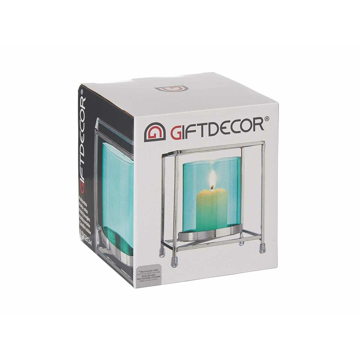 Portavelas Gift Decor Azul Plateado Plata Metal Vidrio 11,5 x 12,6 x 11,5 cm Cuadrado